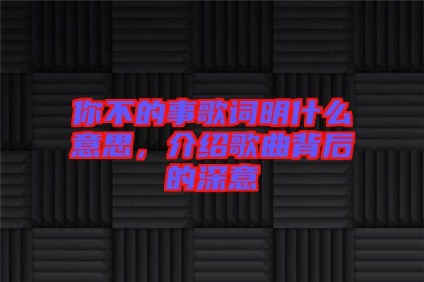 你不的事歌词明什么意思，介绍歌曲背后的深意