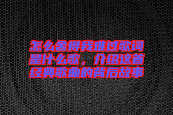 怎么舍得我难过歌词是什么歌，介绍这首经典歌曲的背后故事