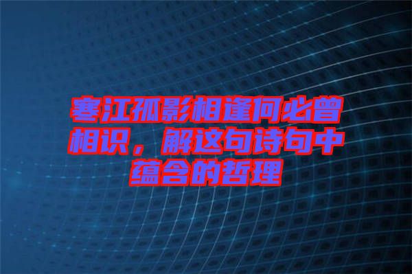 寒江孤影相逢何必曾相识，解这句诗句中蕴含的哲理