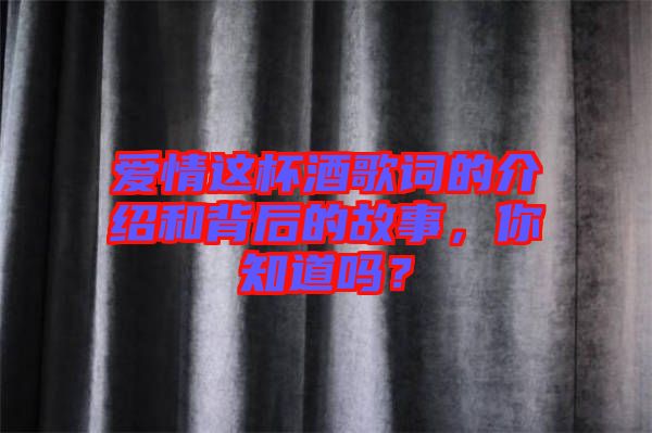 爱情这杯酒歌词的介绍和背后的故事，你知道吗？