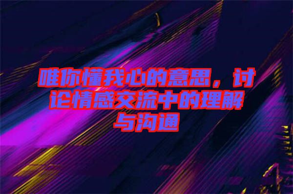 唯你懂我心的意思，讨论情感交流中的理解与沟通