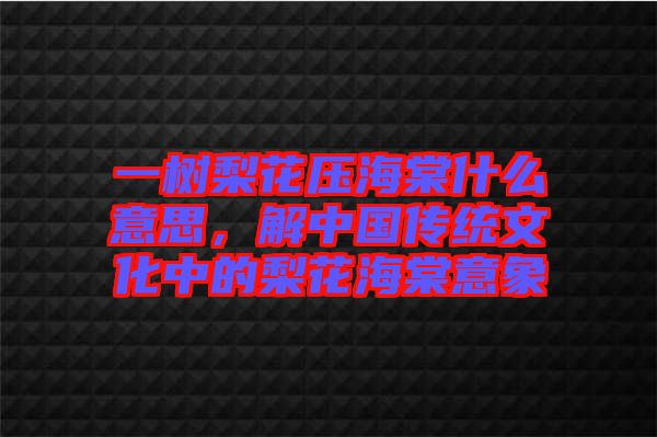 一树梨花压海棠什么意思，解中国传统文化中的梨花海棠意象