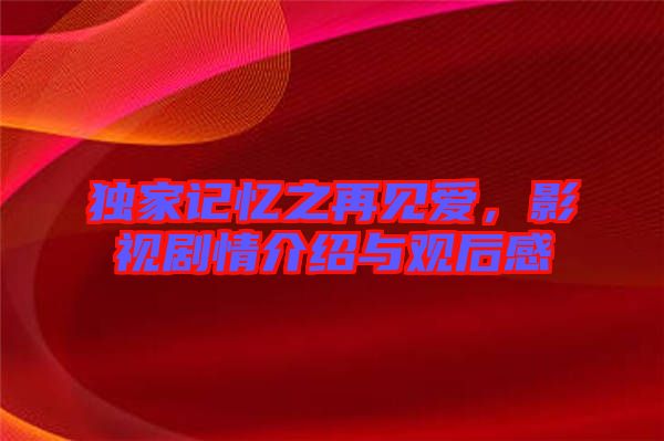 独家记忆之再见爱，影视剧情介绍与观后感