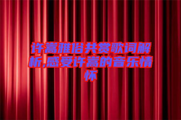 许嵩雅俗共赏歌词解析,感受许嵩的音乐情怀