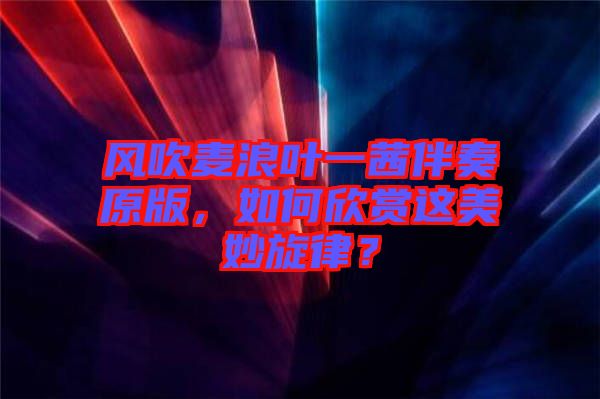 风吹麦浪叶一茜伴奏原版，如何欣赏这美妙旋律？