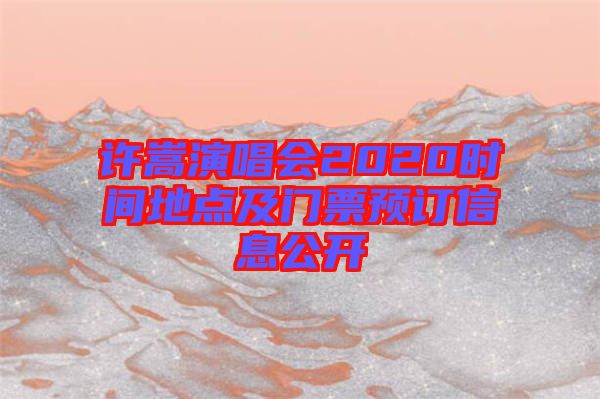 许嵩演唱会2020时间地点及门票预订信息公开