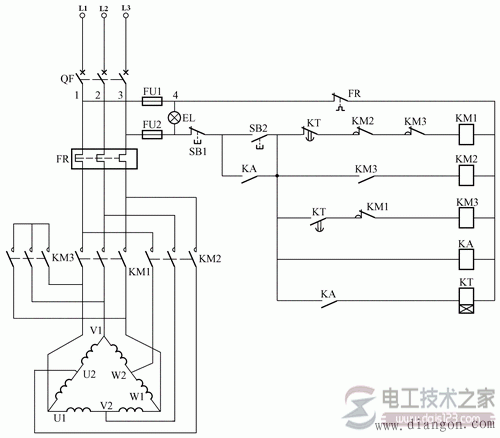 双速电动机的控制原理图